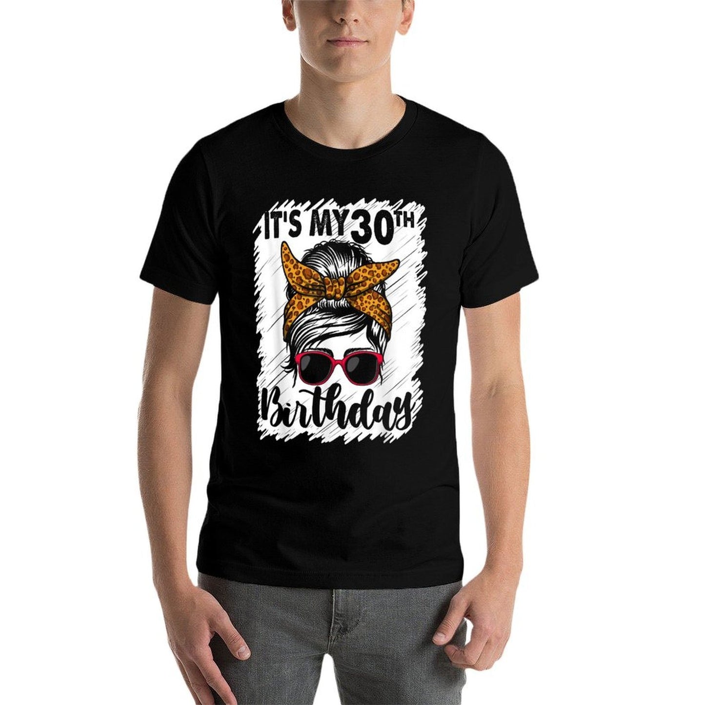 30 Years Old Messy Bun Leopard It's My 30th Birthday Lightweight T-Shirt
