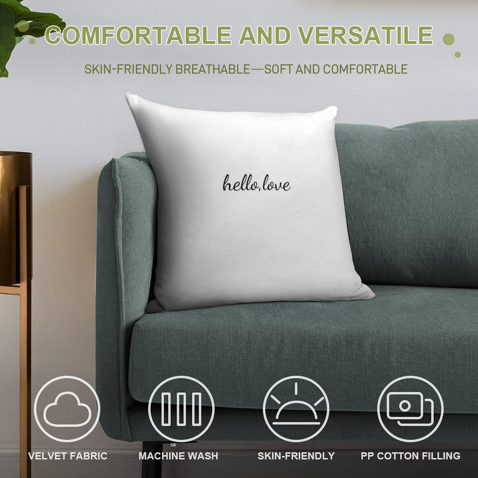 Hello Love Quote Soft Hidden Zipper Throw Pillow