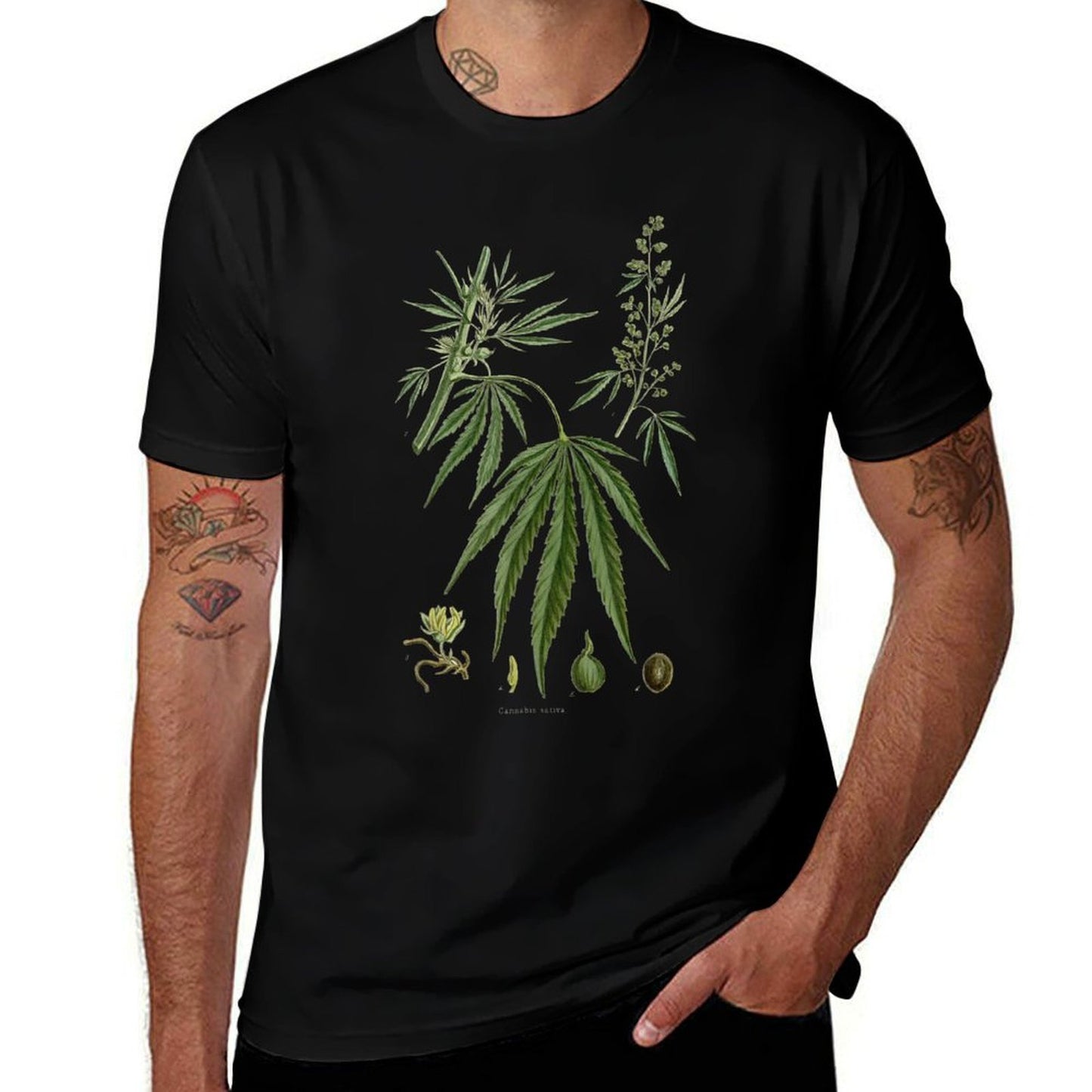 Weed Marijuana Plant Botanical THC Cannabis Sativa Vintage Moisture-wicking T-Shirt