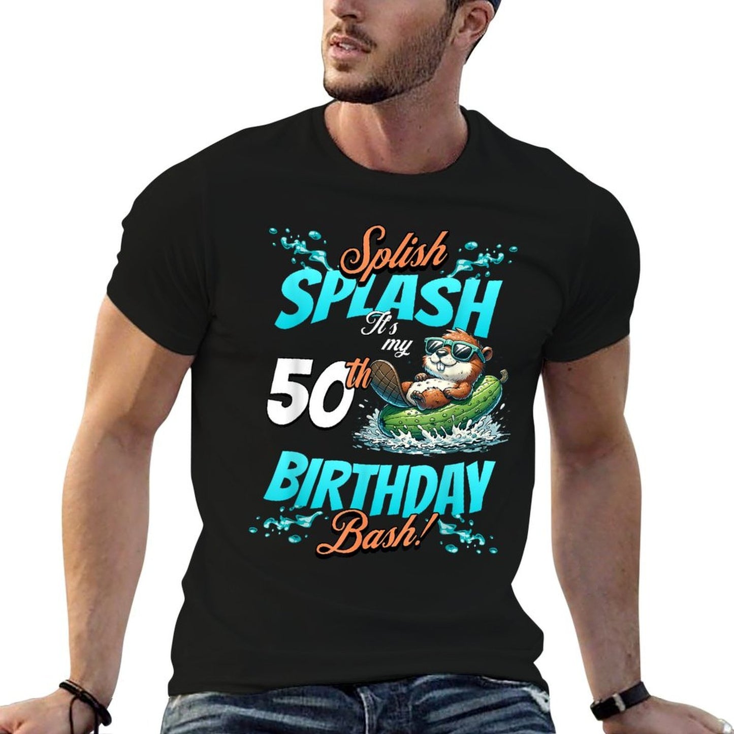 Splish Splash 50th Birthday Bash Squirrel Pool Party Beach Tagless Design T-Shirt