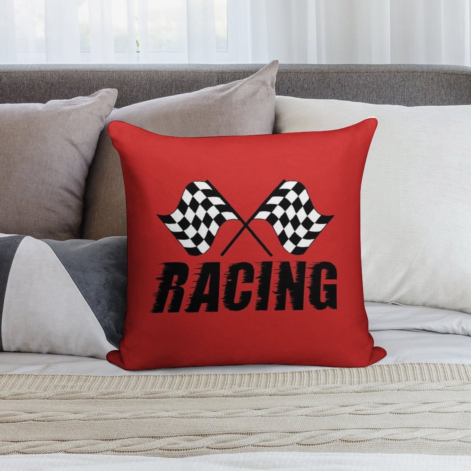 Racing Flags Checkered Flag Car Window Bumper Decal Soft Fade-Resistant Throw Pillow