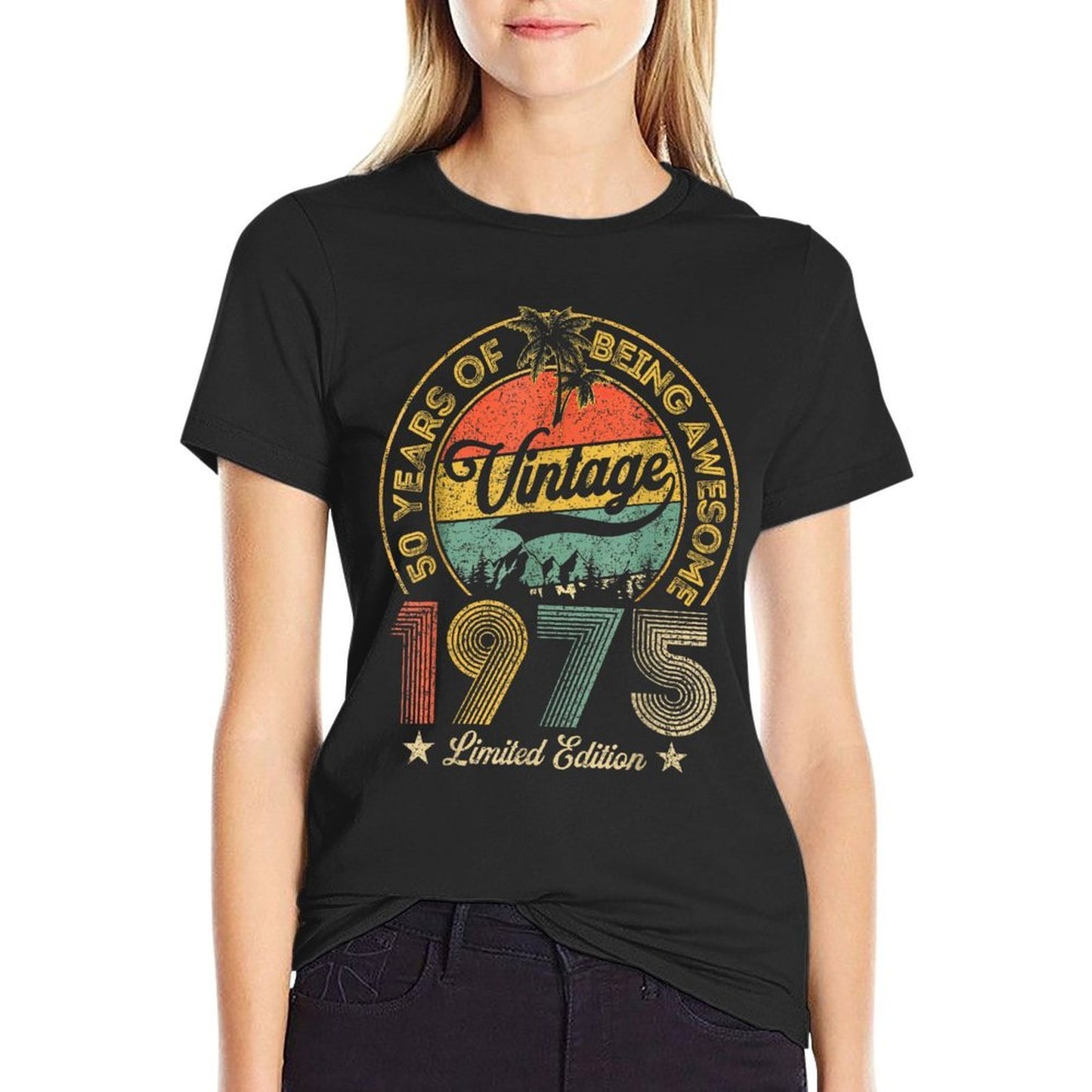 Vintage 1975 Limited Edition 50 Year Old Gifts 50th Birthday Ribbed Collar T-Shirt