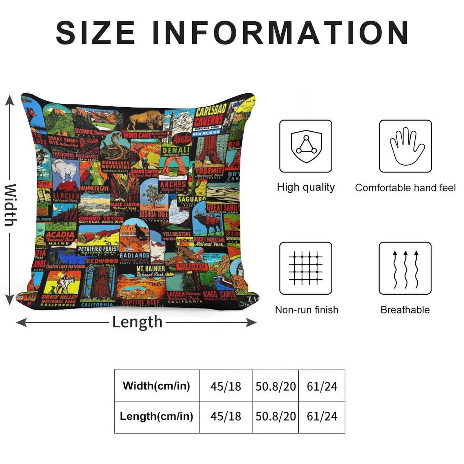 American National Parks Vintage Travel Decal Bomb Soft Short Plush Fabric Throw Pillow