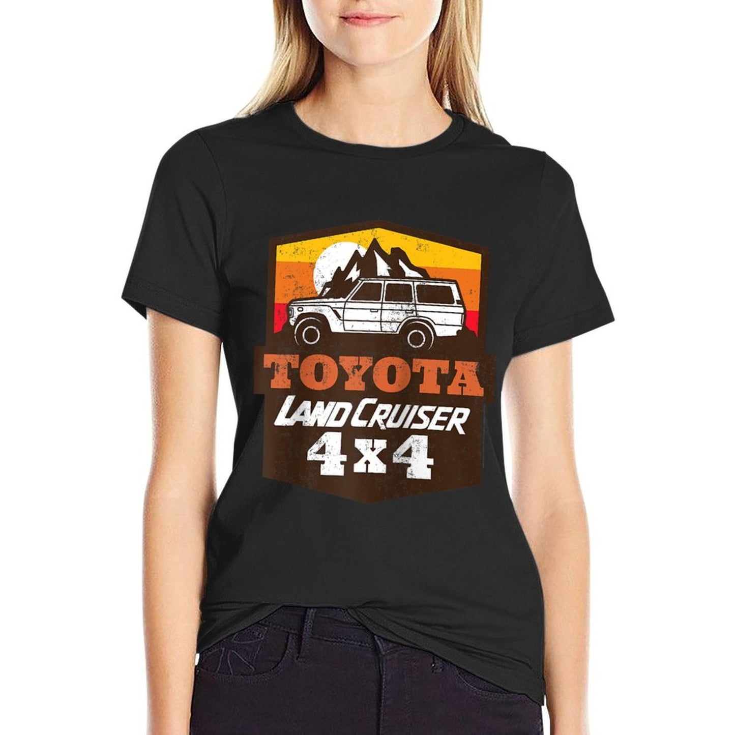 Toyota Land Cruiser 4x4 Retro Landscape Big Chest Logo Raglan Baseball Moisture-wicking T-Shirt