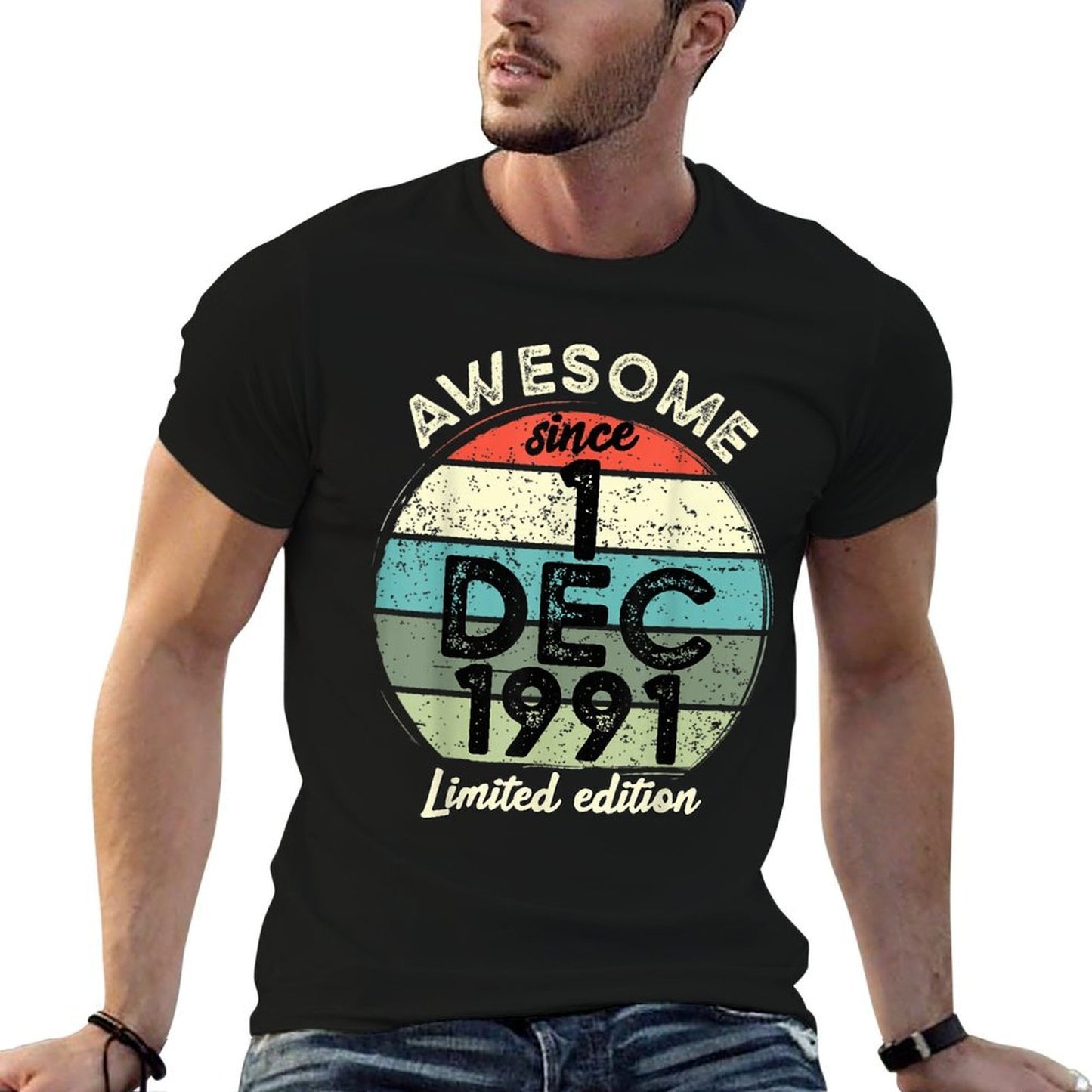 30 Year Old Birthday 1 December 1991 30th Birthday Rolled Sleeves T-Shirt