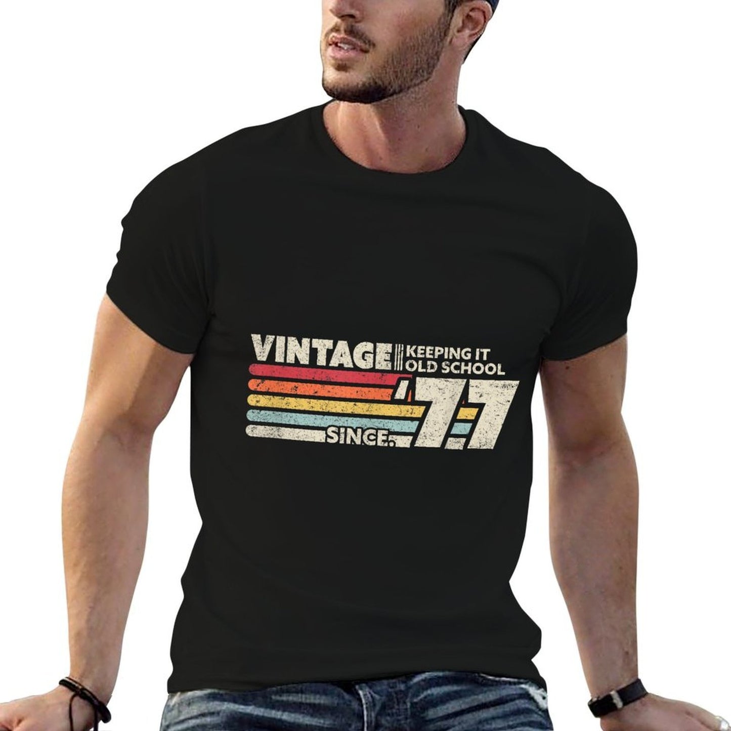 1977 Vintage, Keeping It Old School Since '77 Retro Birthday Slim-fit Cut T-Shirt