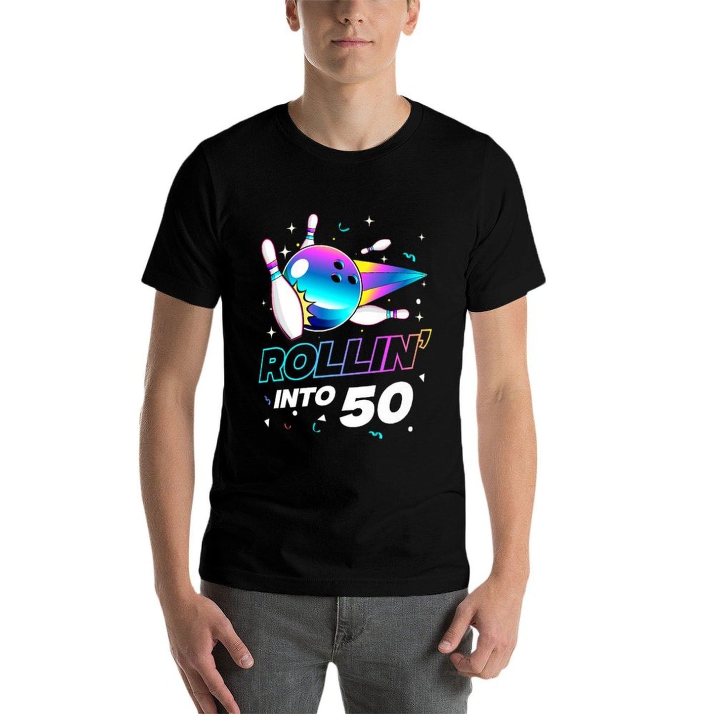 Rollin Into 50 Bowling Bowler 50th Birthday Retro Premium Affordable Price T-Shirt