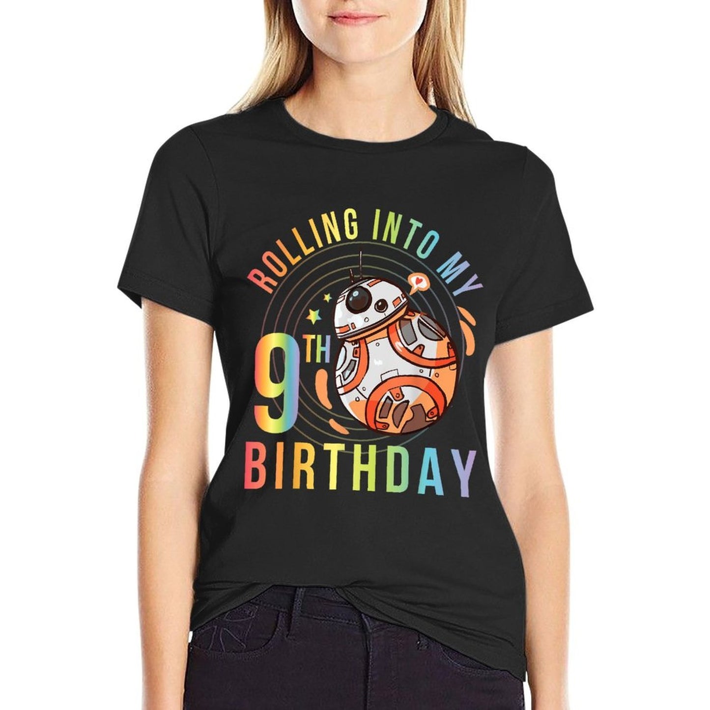 Robot Rolling Into My 9th Birthday Happy To Me 9 Years Old Vintage-inspired T-Shirt
