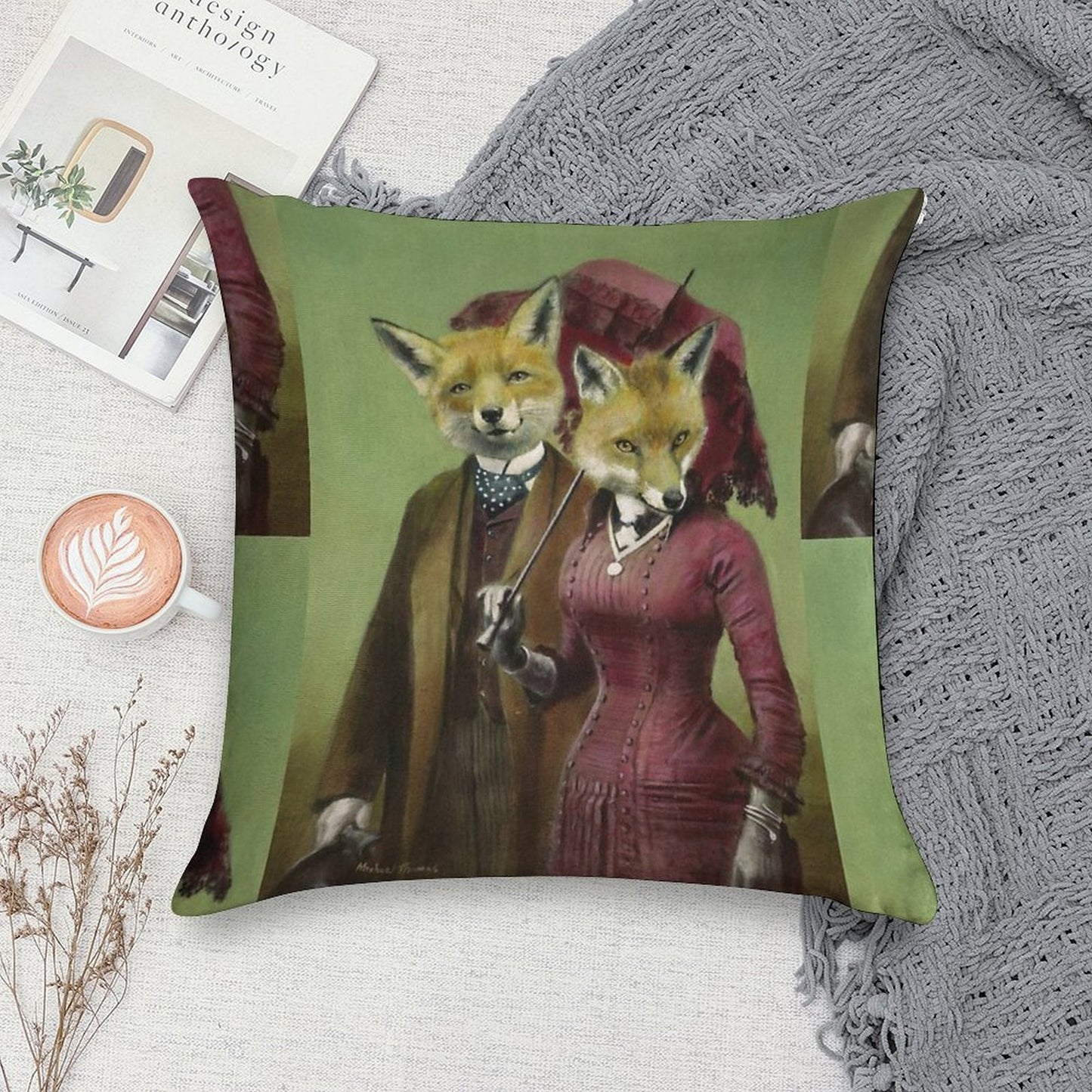 Victorian Fox Couple Soft Style Accent Throw Pillow