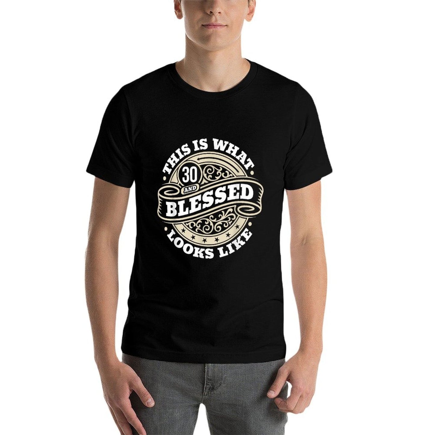 30th Birthday Age 30 Blessed I Religious 30th Birthday Oversized Silhouette T-Shirt