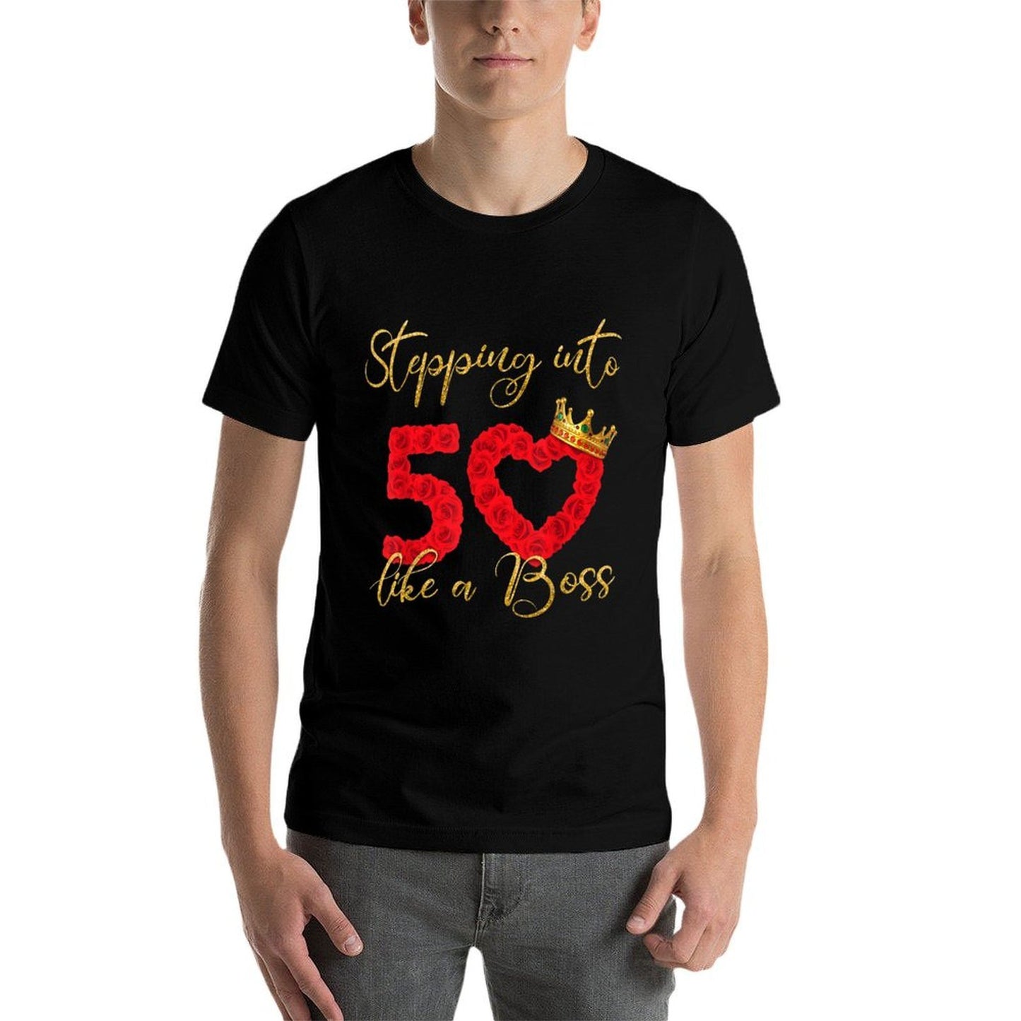 Stepping Into 50 Like A Boss Flower Heart 50th Birthday Oversized Silhouette T-Shirt