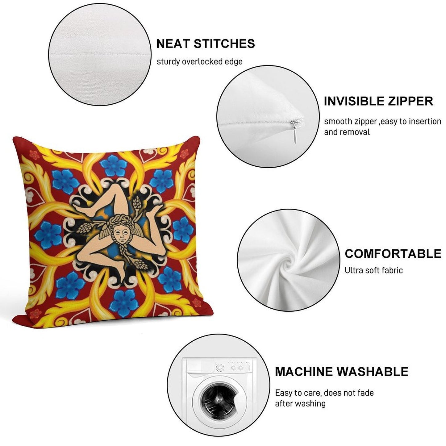 Sicilia Triscele Trinacria Maioliche Soft Fade-Resistant Throw Pillow
