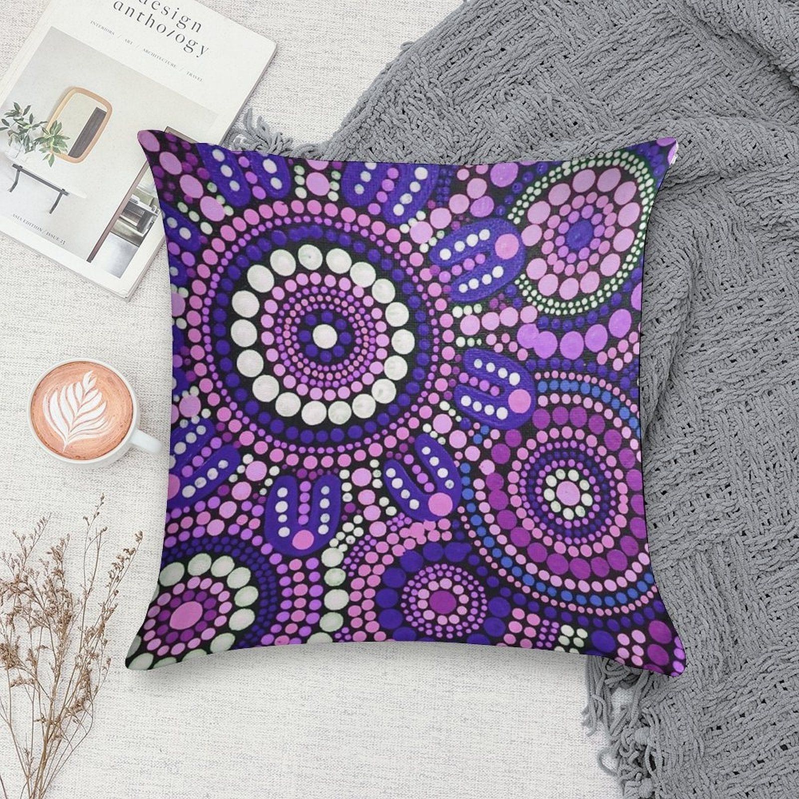 Aboriginal Art Purple Pattern Family Gathering Soft Anti-Pilling Throw Pillow