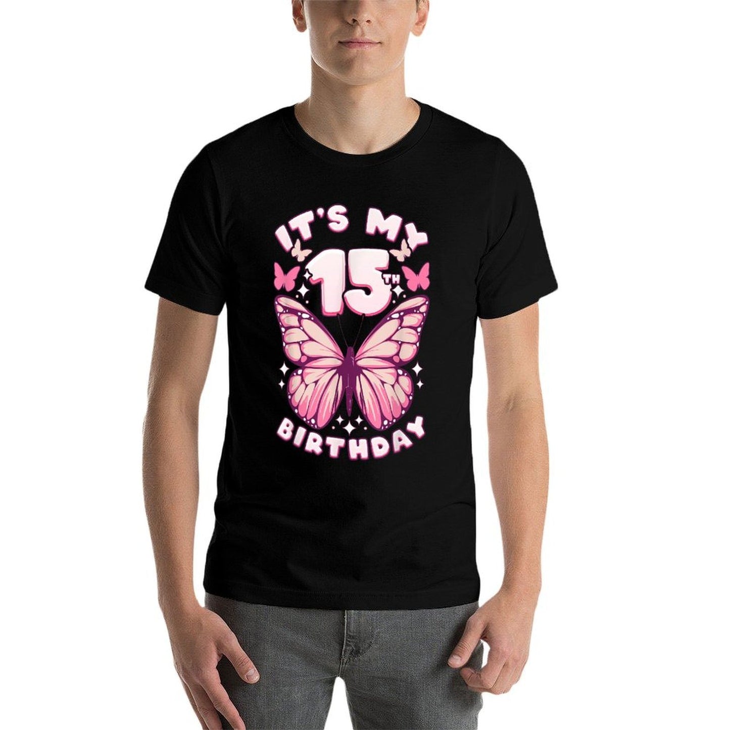 15th Birthday, Girl 15 Years, Butterflies And Number 15 Stretchy T-Shirt