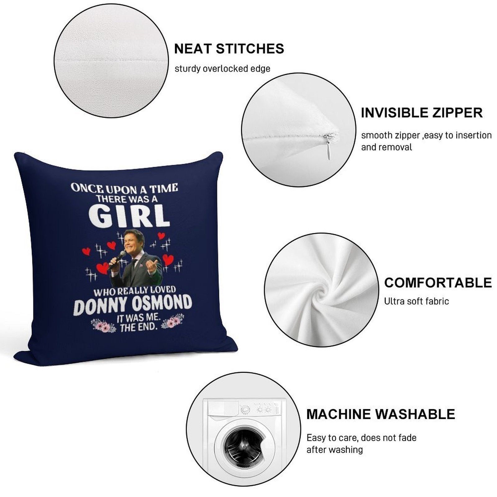 Once Upon Aimehere Was A Girl Who Really Loved Donny Osmond Soft Washable Throw Pillow