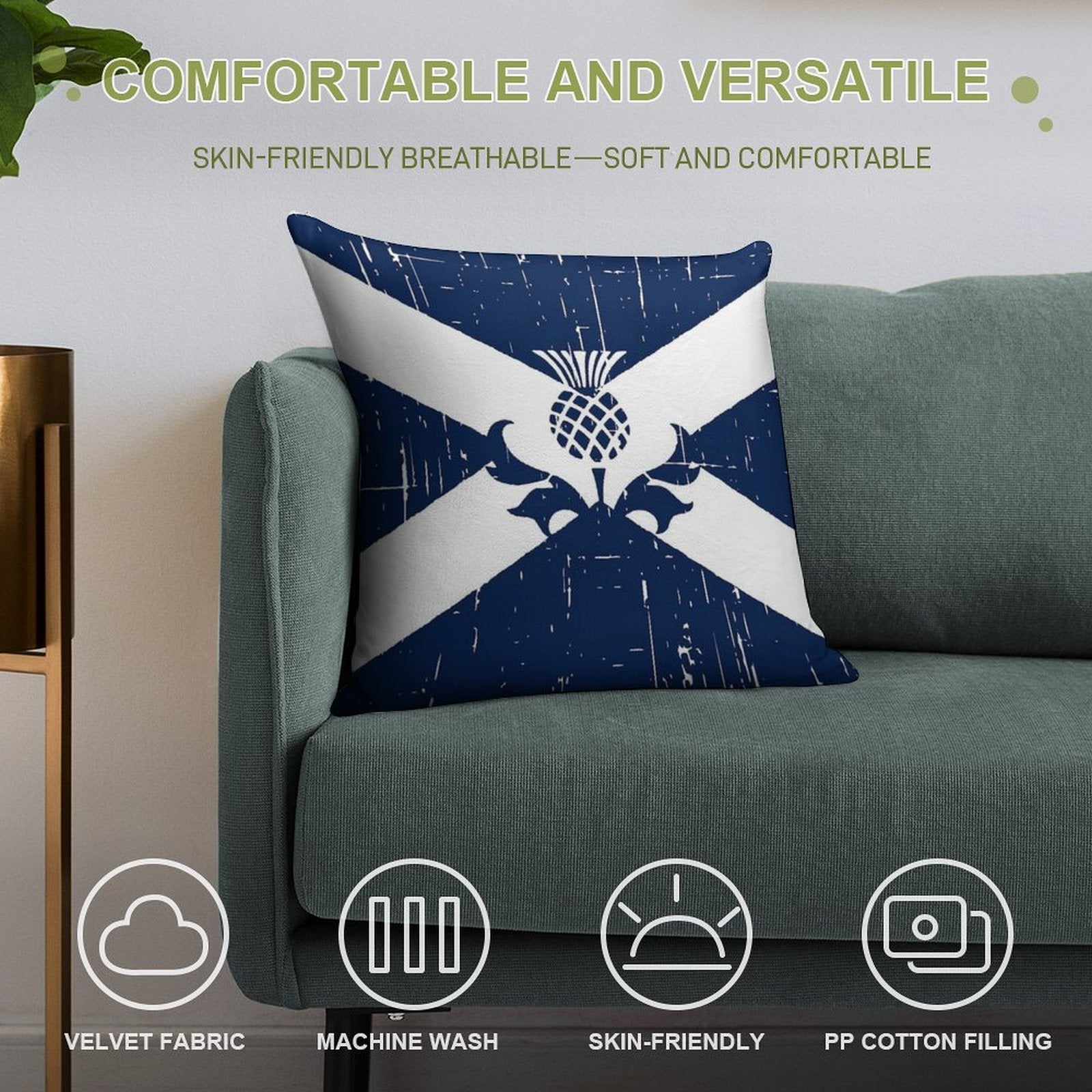 Saltire Scottish Flag And Scottish Thistle Soft Durable Construction Throw Pillow