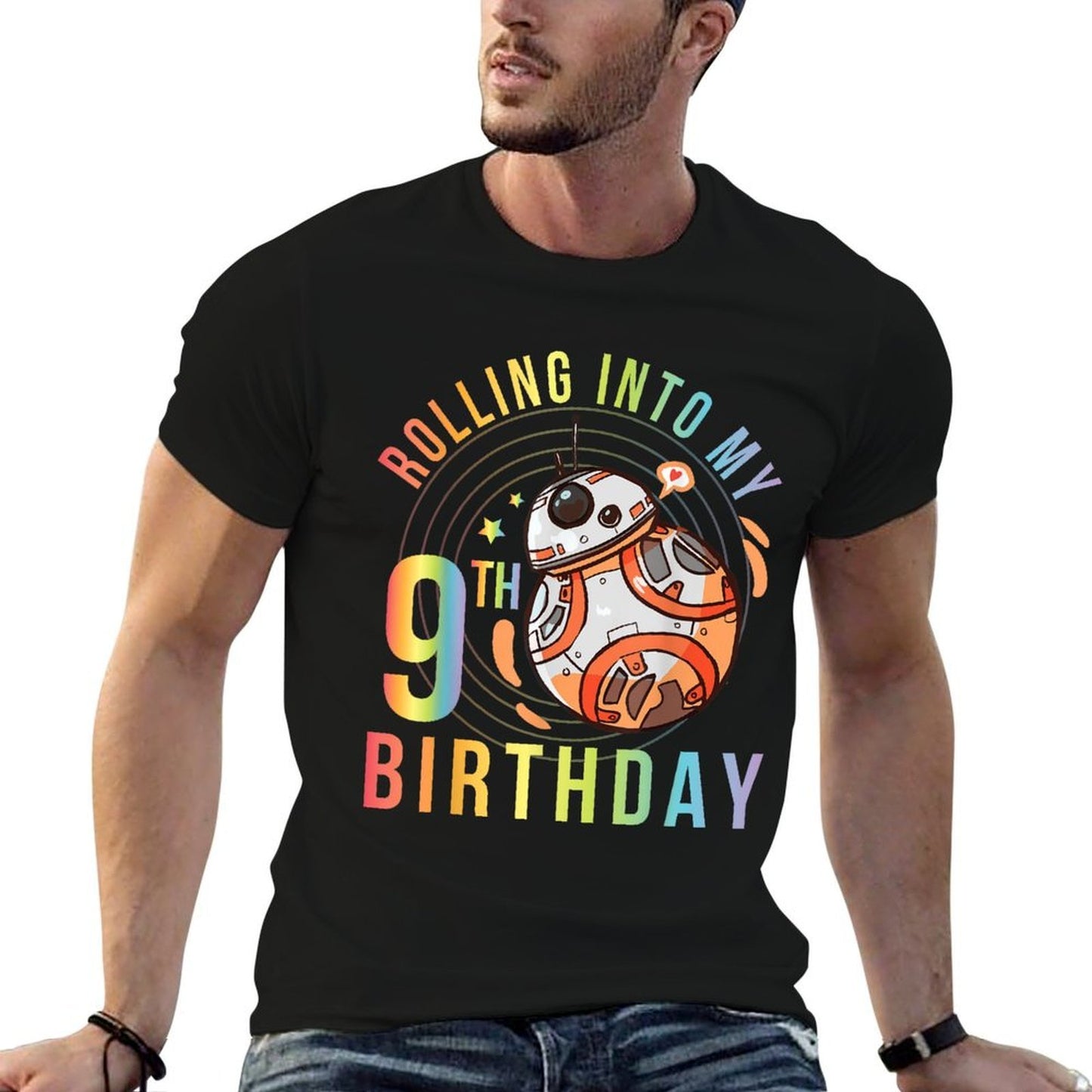Robot Rolling Into My 9th Birthday Happy To Me 9 Years Old Vintage-inspired T-Shirt
