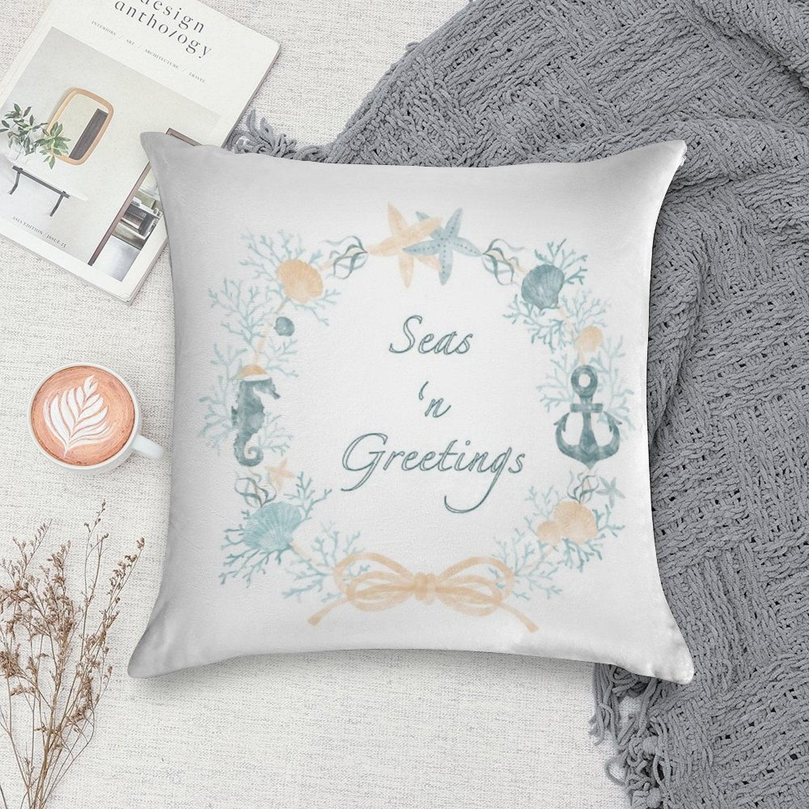 Seas 'n Greetings Coastal Christmas Wreath Soft Shrink-Resistant Throw Pillow
