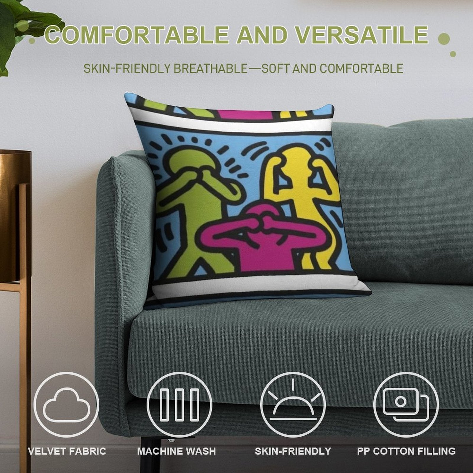 Haring Copy Soft Gift Ready Throw Pillow