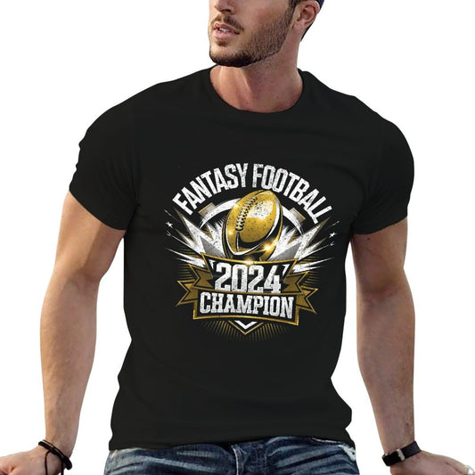Retro Fantasy League Champ 2024 Winner - Unisex Adults Fantasy Football Champion - Black, Small  Ribbed Collar T-Shirt