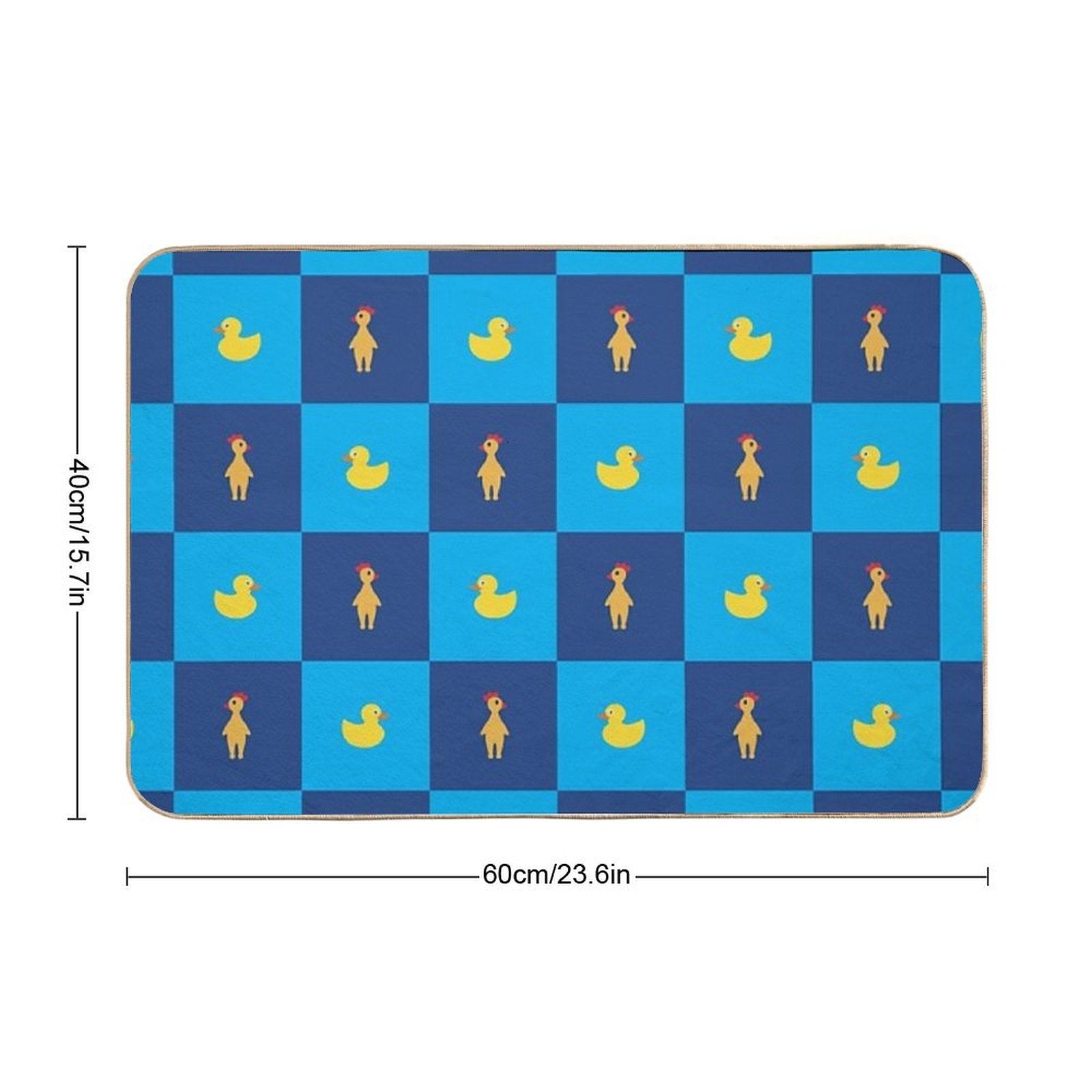 Rubber Chicken And Rubber Duck Blue Checkers Pattern  Dirt-Trapping Bath Mat
