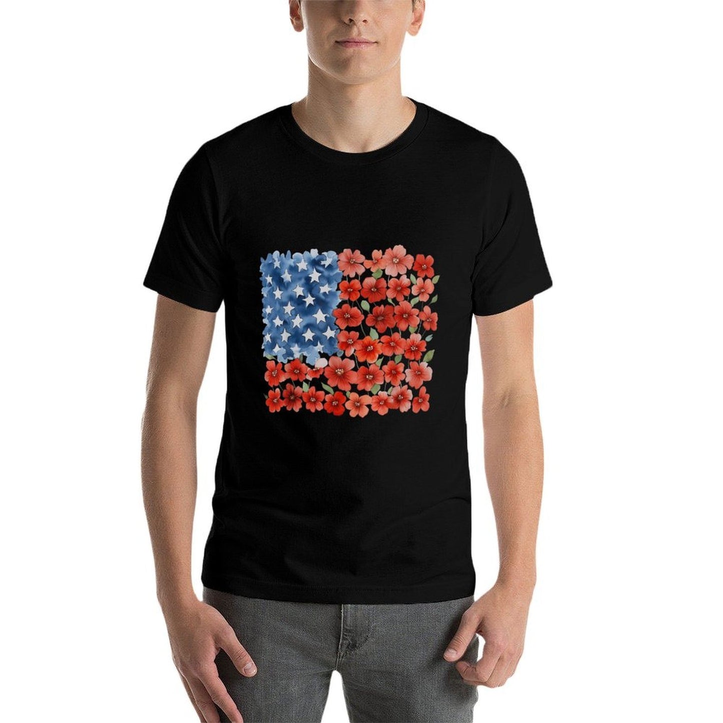 Retro Flower American USA Patriotic 4th Of July Women  High-quality Stitching T-Shirt