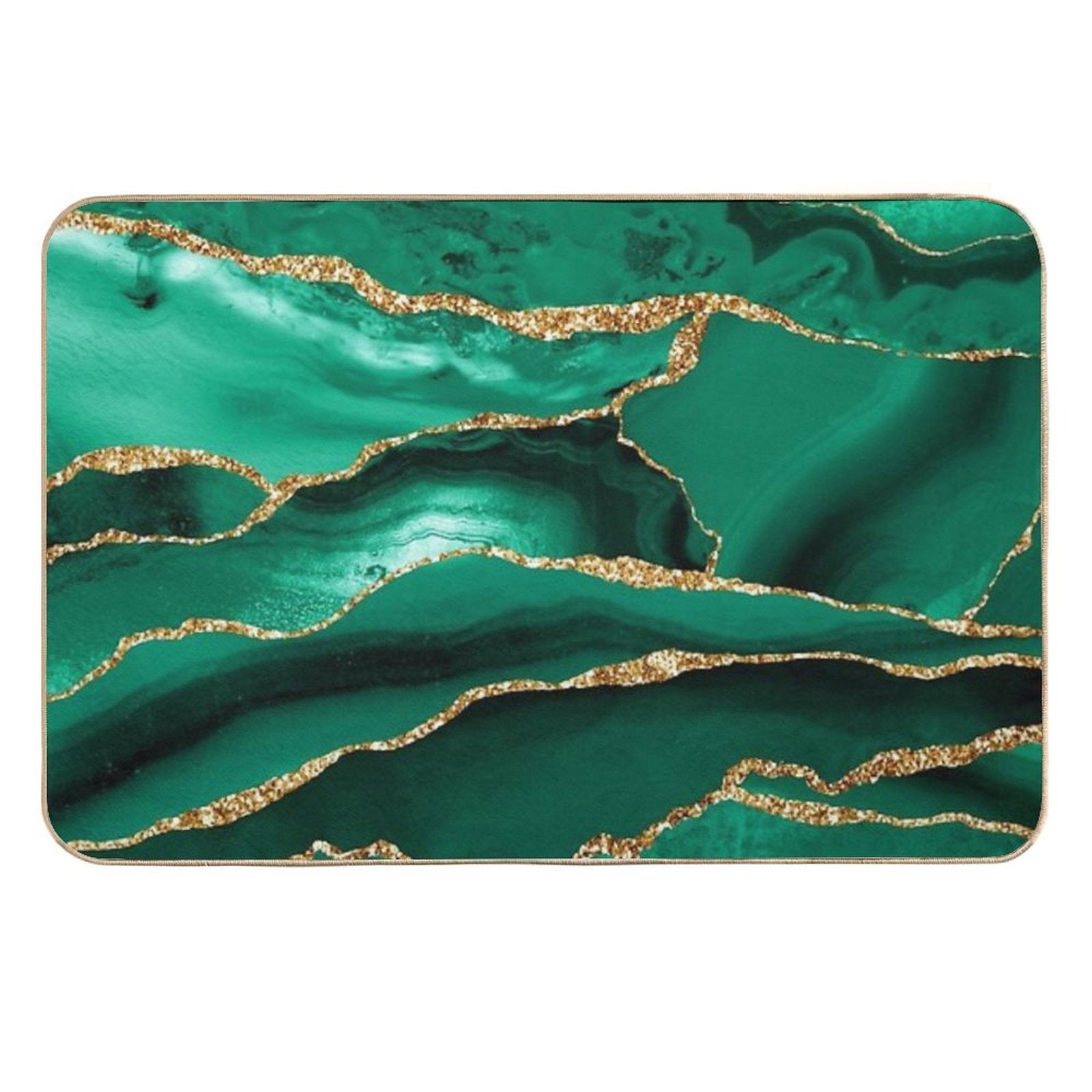 Emerald Green Malachite Faux Marble With Gold Glitter Easy To Clean Bath Mat