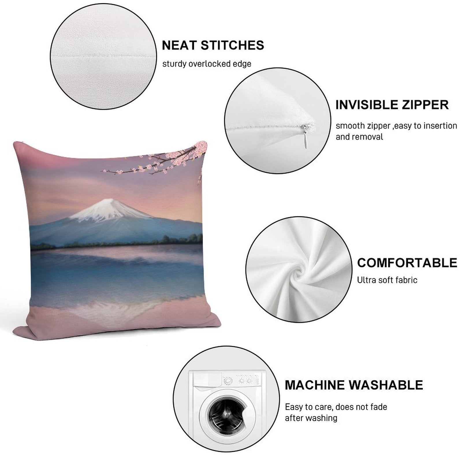 Mt Fuji with Cherry Blossoms Soft Decorative Cover Throw Pillow