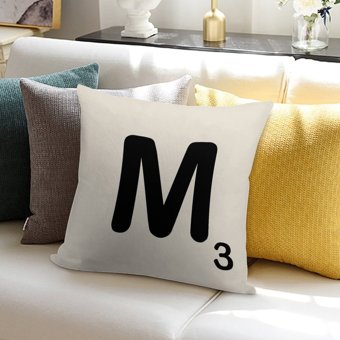 Scrabble Tile M Soft Easy Maintenance Throw Pillow