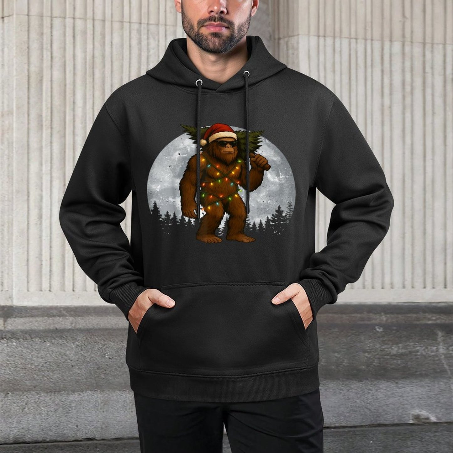 Santa Bigfoot Christmas Lights Funny Sasquatch Believe Versatile Streetwear Hoodie