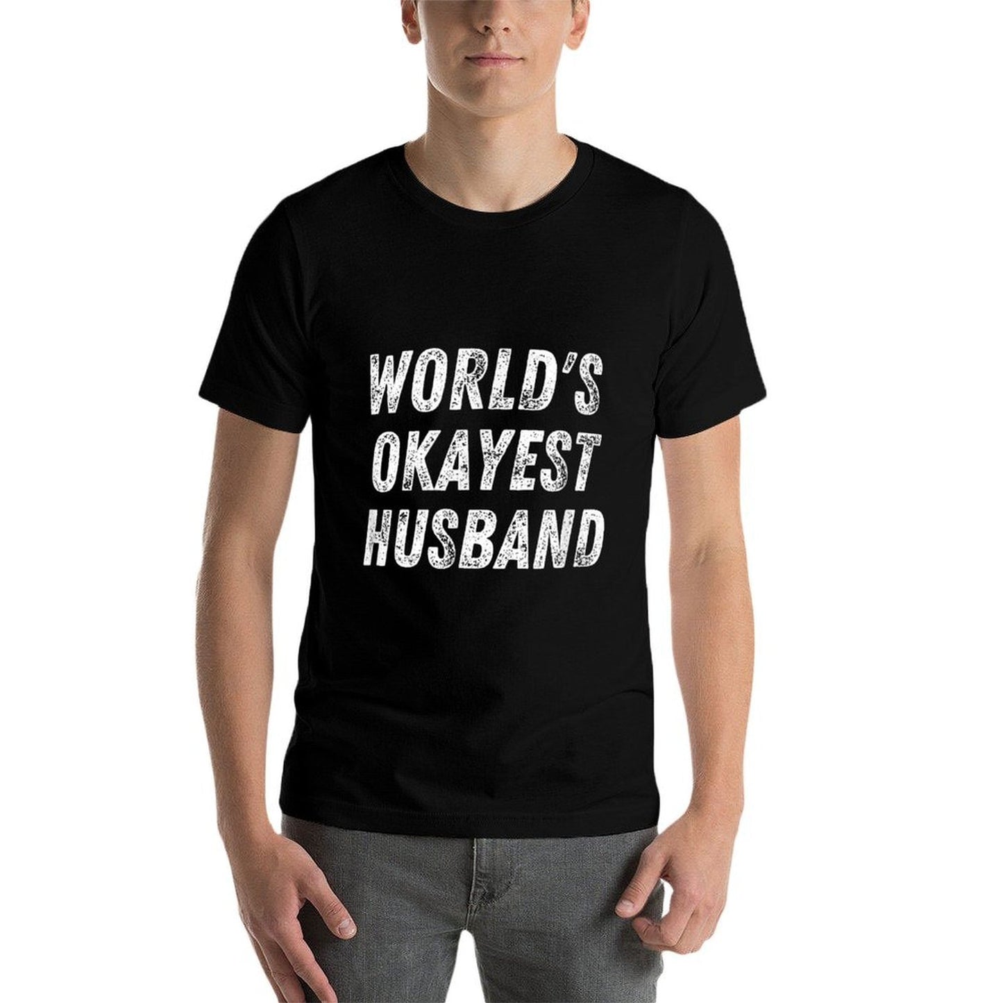 Worlds Okayest Husband Funny Dad Birthday Hubby Fathers Day Heathered Texture T-Shirt