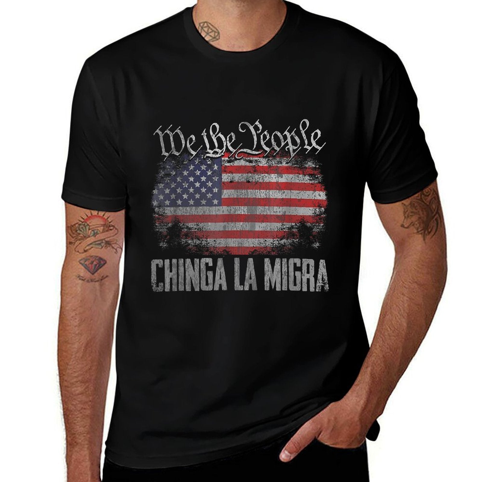 America Vintage Chinga La Migra For Men Women  Polyester Blend T-Shirt
