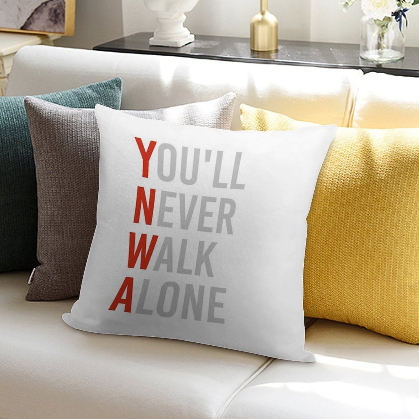 YNWA - You Will Never Walk Alone - Liverpool FC Quote Soft Shrink-Resistant Throw Pillow