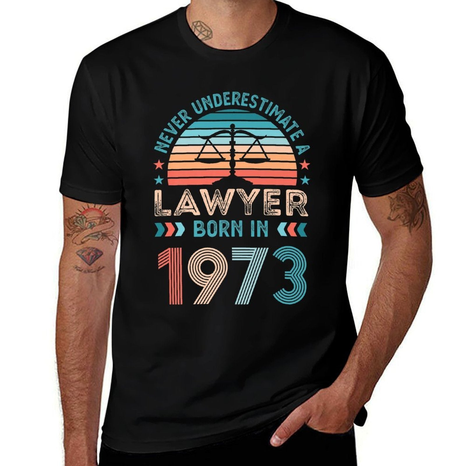 Lawyer Born in 1973 50th Birthday Law Gifts Premium  Ribbed Collar T-Shirt