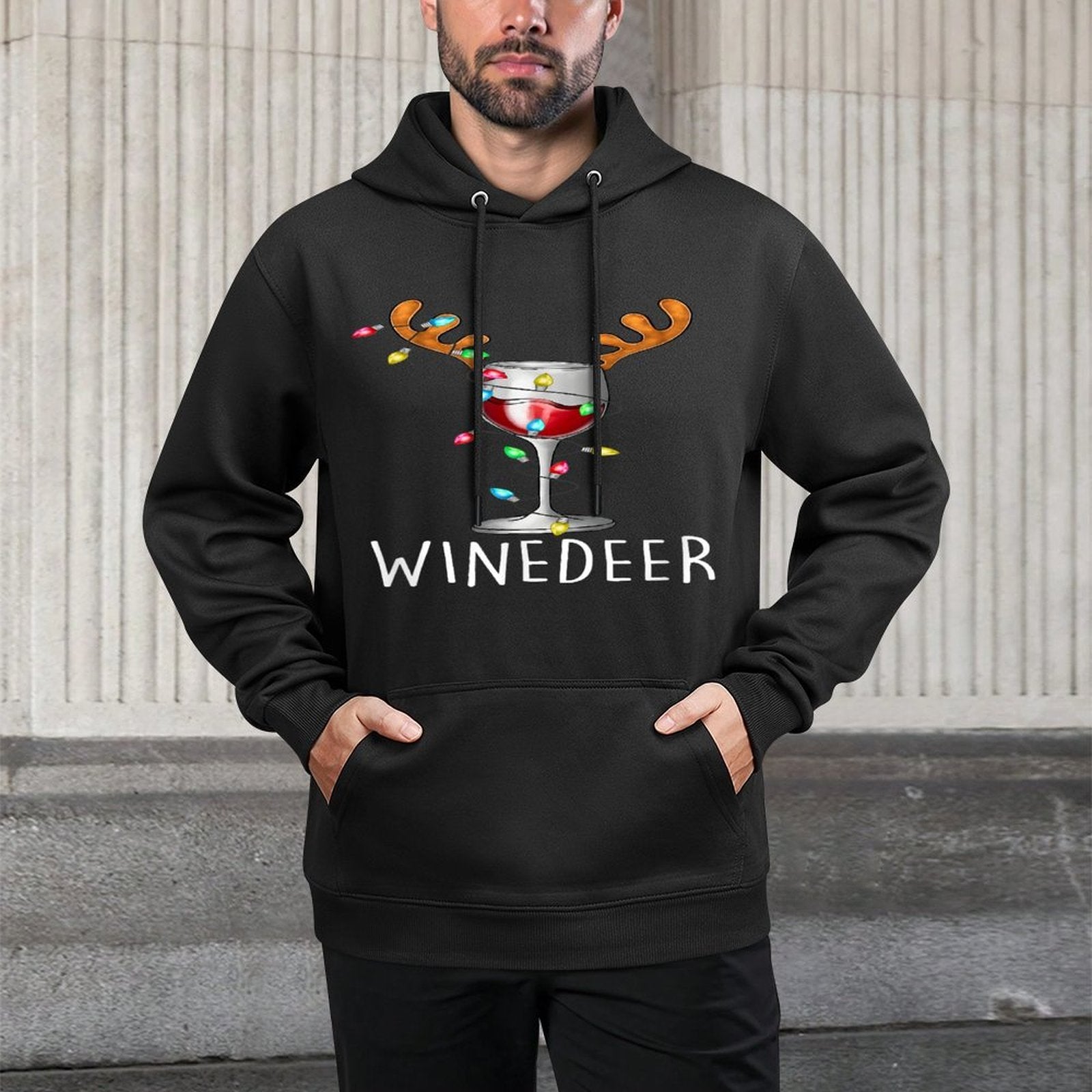 Winedeer Reinbeer Santa Hat Reindeer Couple Xmas Matching Shrink-Resistant Hoodie