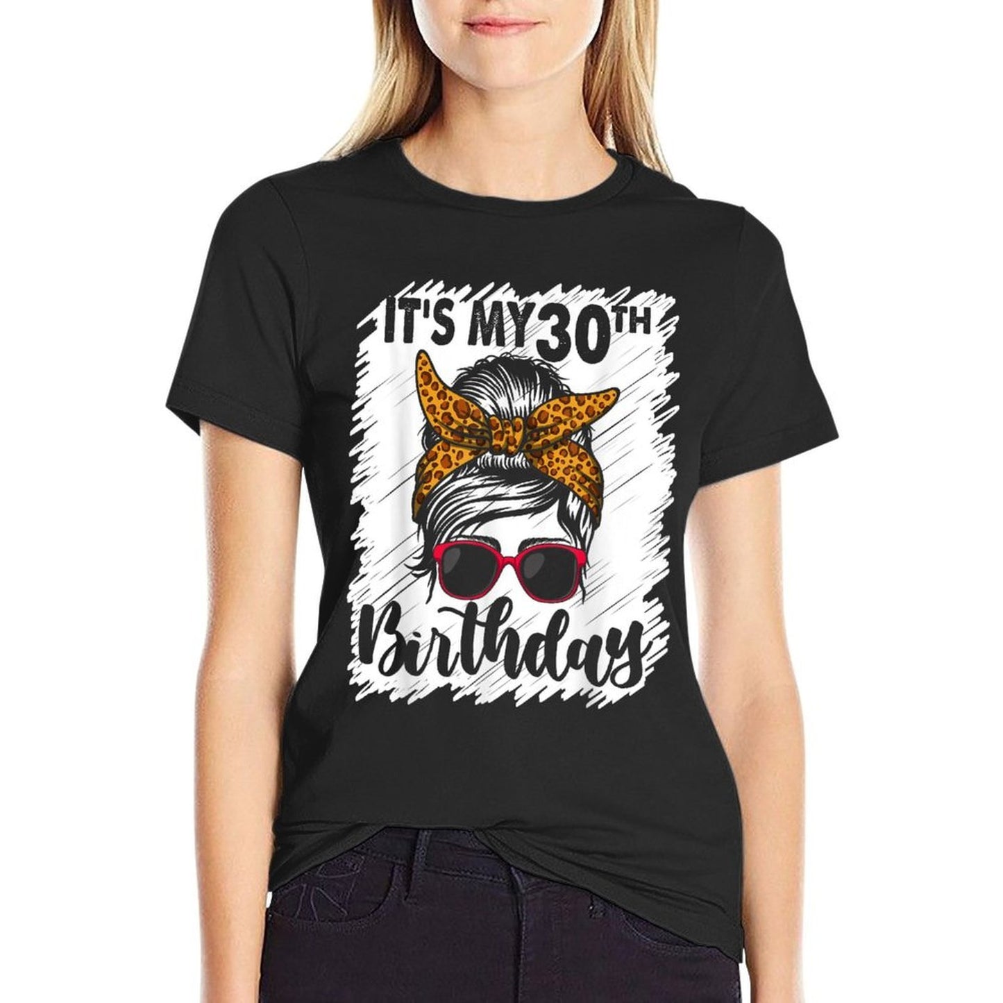 30 Years Old Messy Bun Leopard It's My 30th Birthday Lightweight T-Shirt