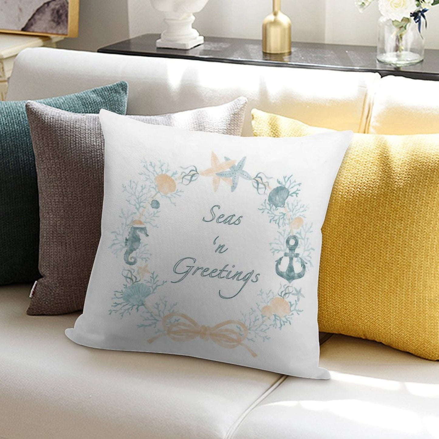 Seas 'n Greetings Coastal Christmas Wreath Soft Shrink-Resistant Throw Pillow