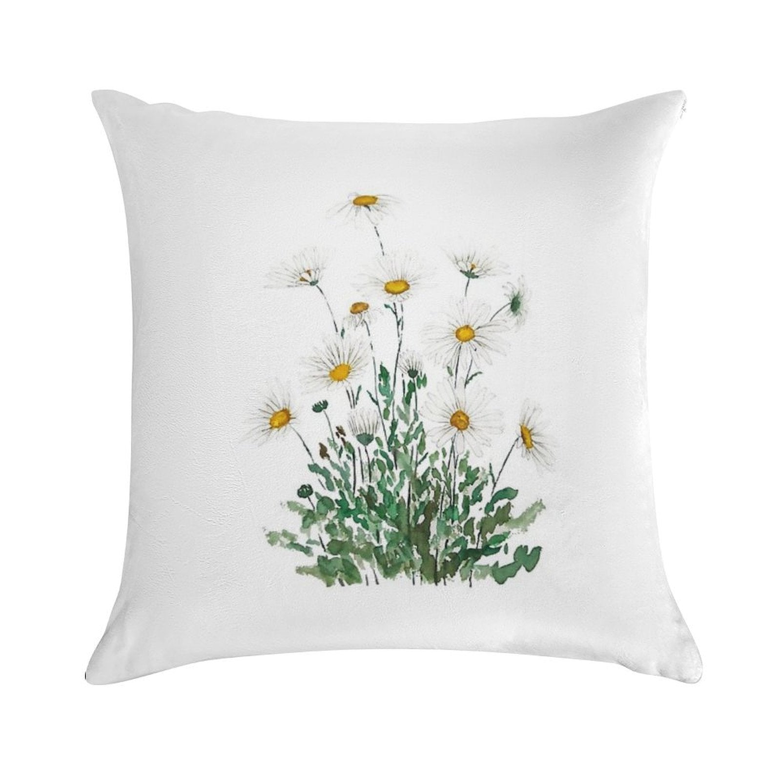 Hand Painted White Margaret Daisy Watercolor Soft Washable Throw Pillow