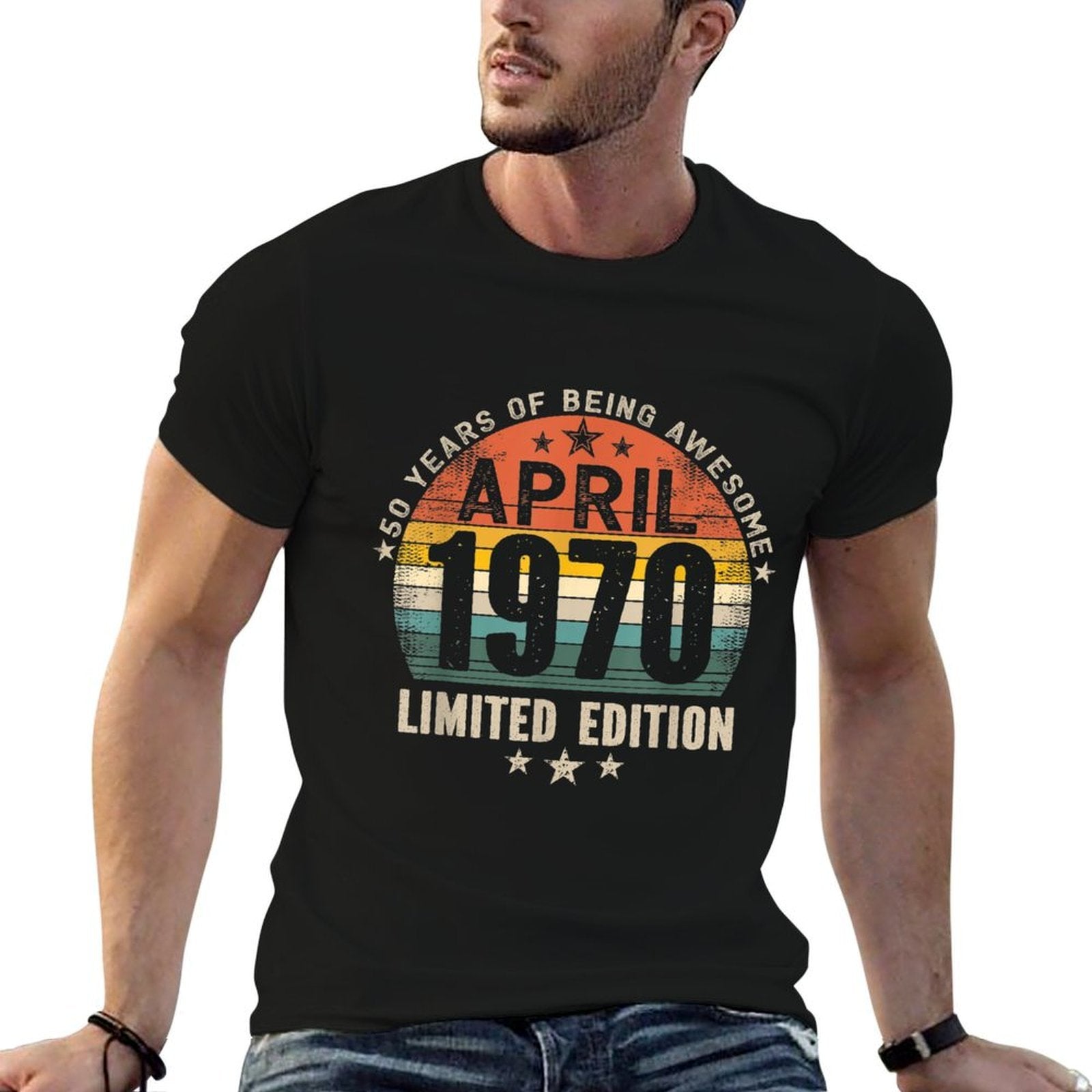 50 Years Old Made in April 1970 - Vintage 50th Birthday Gift  Summer-ready Fabric T-Shirt