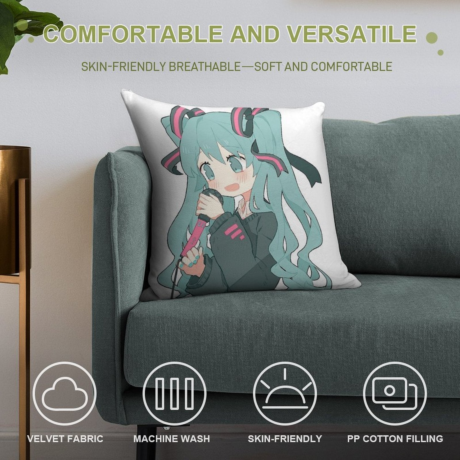 Hatsune Miku Soft Washable Throw Pillow