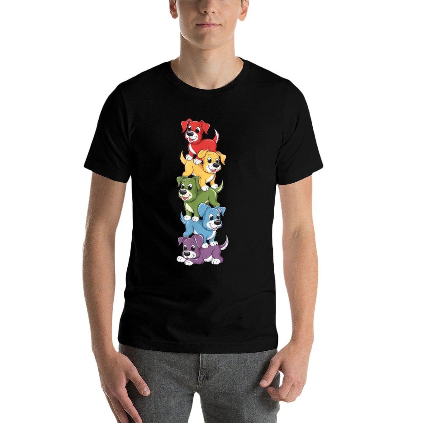 Vintage LGBT Dog Stack Rainbow Gay Pride For Dog Lover Graphic-printed T-Shirt