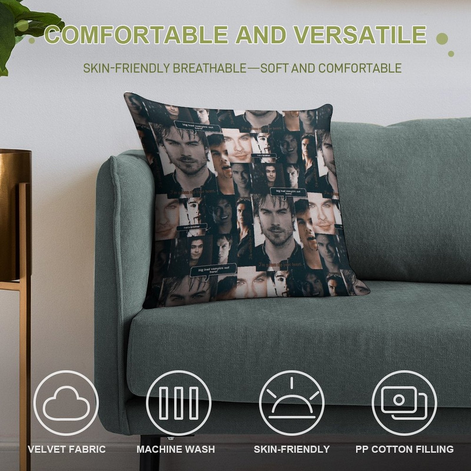 Damon Collage Soft High-Density Material Throw Pillow