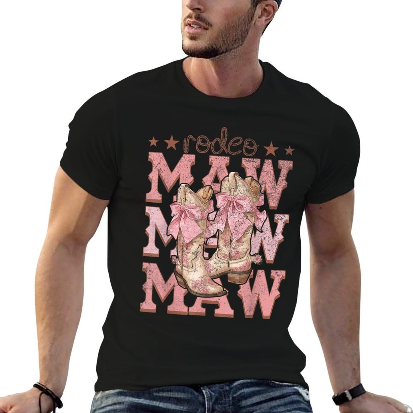 Rodeo Maw Pink Boots Coquette Cow-Girl Birthday Party Rolled Sleeves T-Shirt