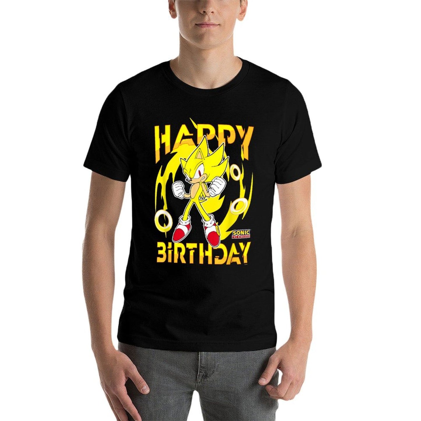 Sonic The Hedgehog Happy Birthday Super Sonic Chest Poster Comfortable T-Shirt