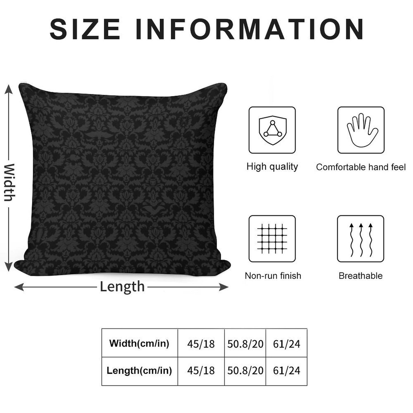 Victorian Gothic Pattern (Black) Soft Washable Throw Pillow