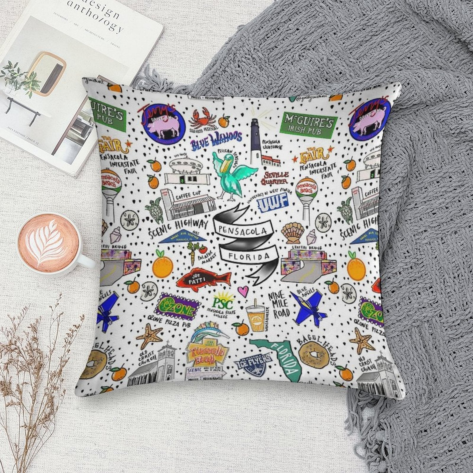 Pensacola Florida Soft Shrink-Resistant Throw Pillow