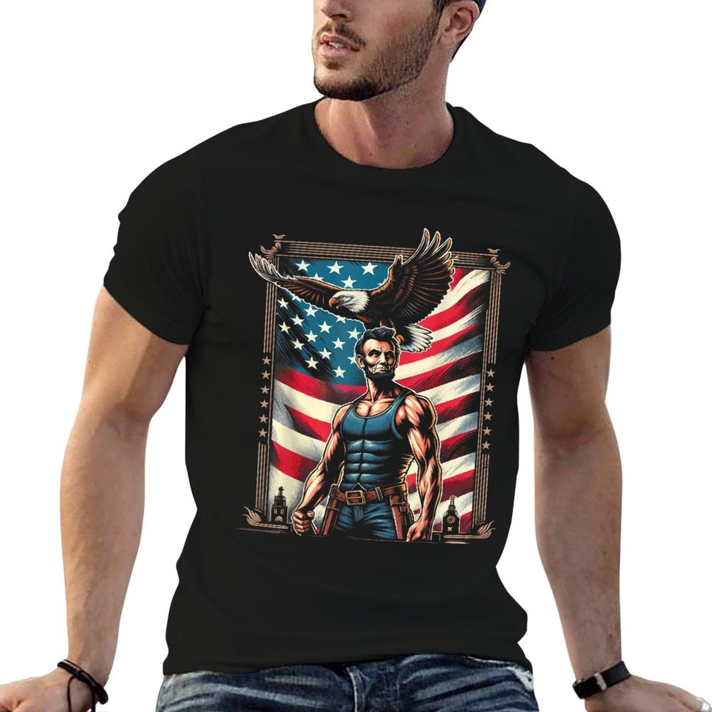 4th of July Patriotic Funny Abraham Lincoln July 4th USA  Easy-care T-Shirt