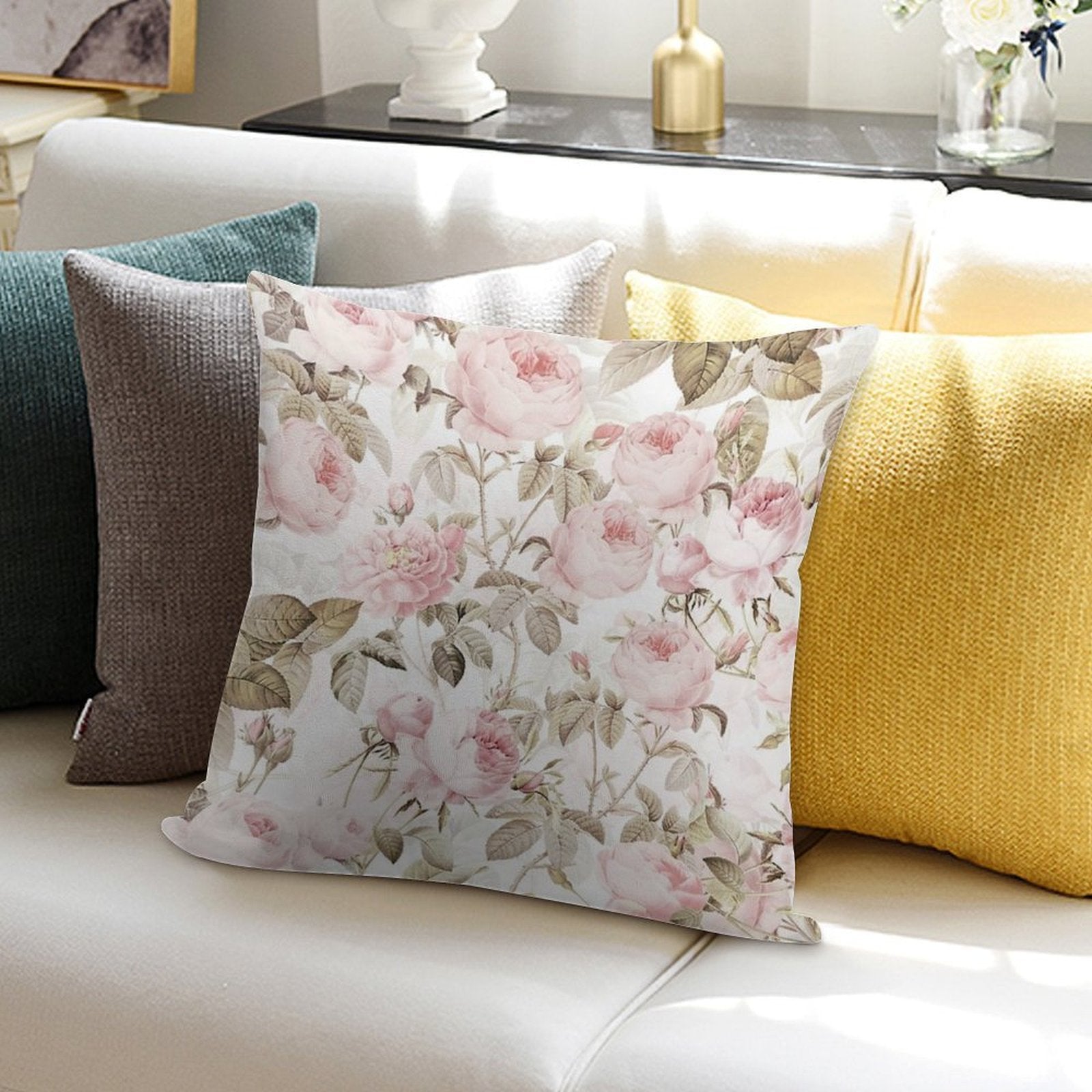 Sepia Old Vintage Roses Botanical Garden on Pink Pattern NightGarden Soft Gift Ready Throw Pillow