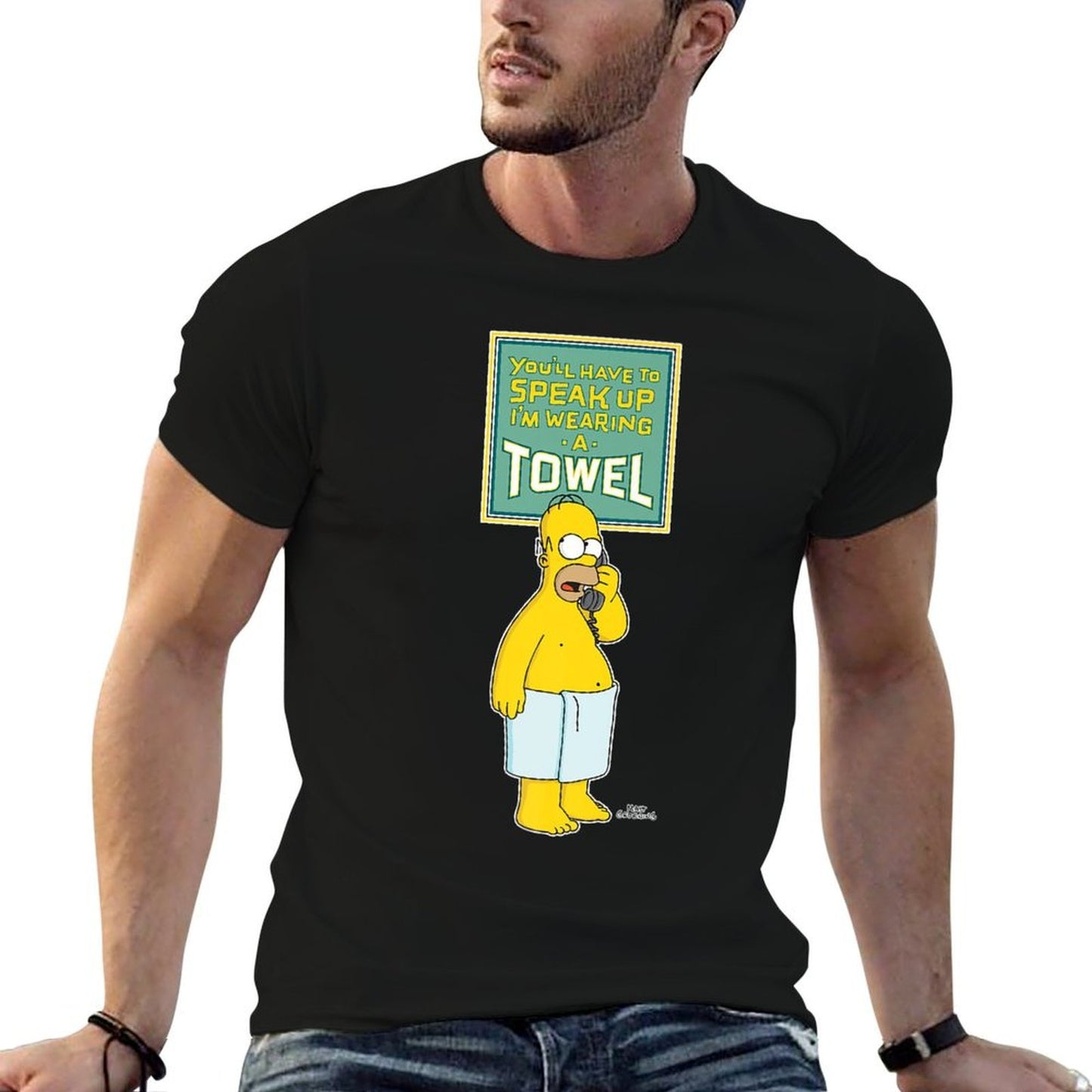The Simpsons Homer Simpson Speak Up I’m Wearing A Towel Premium Polyester Blend T-Shirt