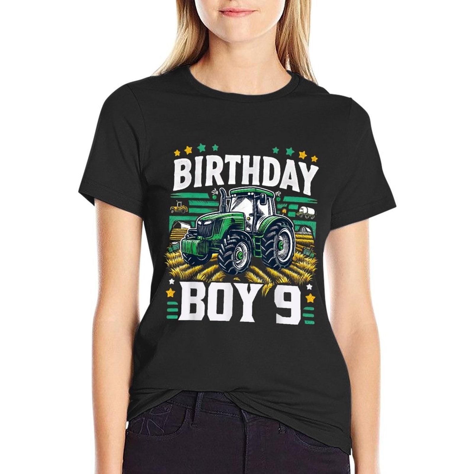 9th Birthday Farm Tractor Nine Years Old Birthday Boy  Eco-friendly Material T-Shirt